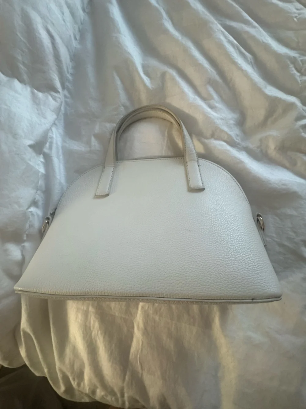 Tommy Hilfiger White Pebbled Leather Dome Satchel Crossbody Bag Gold TH
